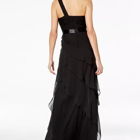 Adrianna Papell One Shoulder Black Chiffon Gown Size 6 - Picture 2 of 7